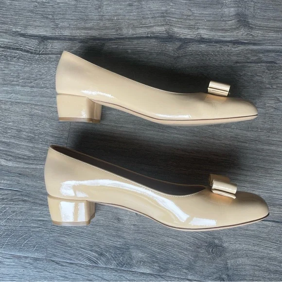 Salvatore Ferragamo Vara Patent Low-heel Pump in New Bisque in 6.5C or 36.5C - Picture 7 of 7